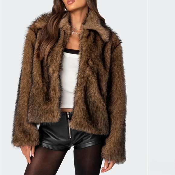 Edikted Jackets & Blazers - Edikted Women's Brown Faux Fur Jacket